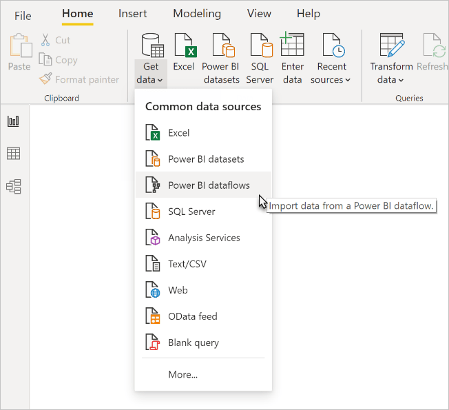 Import from a Power BI dataflow