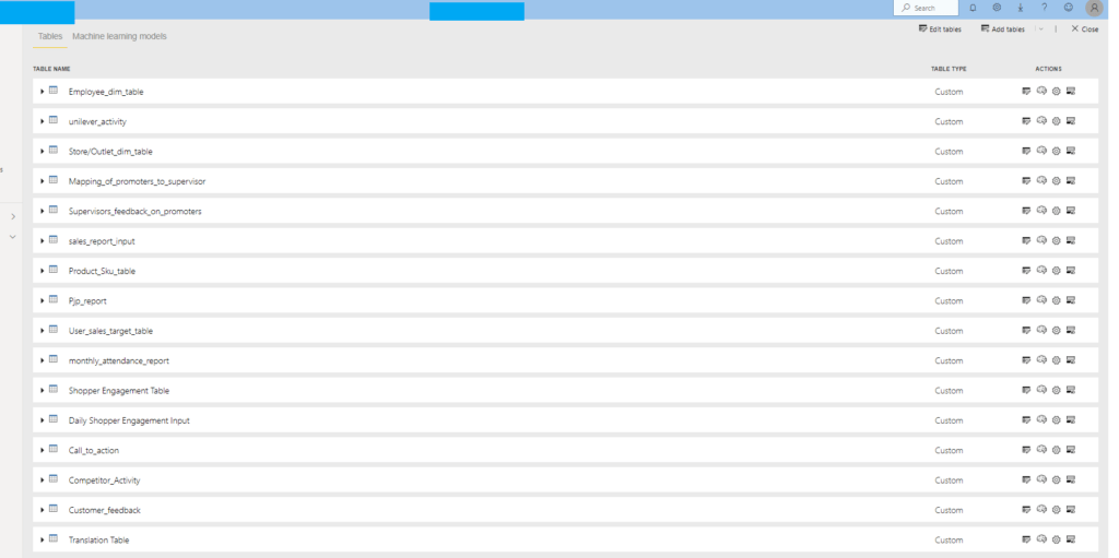 Required Tables Selection